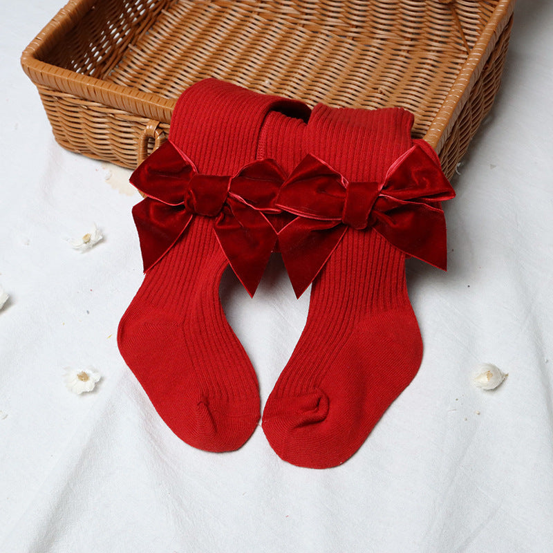 Children's Christmas Bowknot Red Baby's Tights