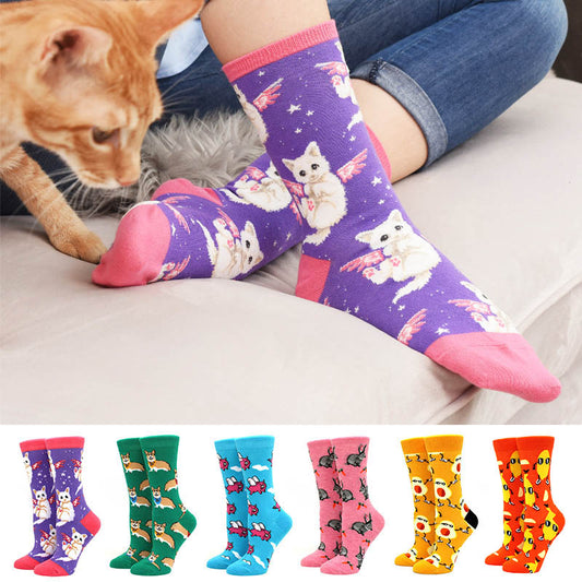 Colorful Women's Cotton Round Socks Funny Banana