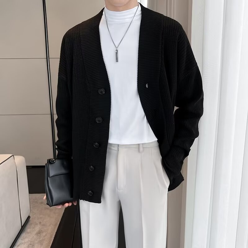 Regular Slim-fit Beauty, Autumn Men's Loose Black Cardigan Sweater