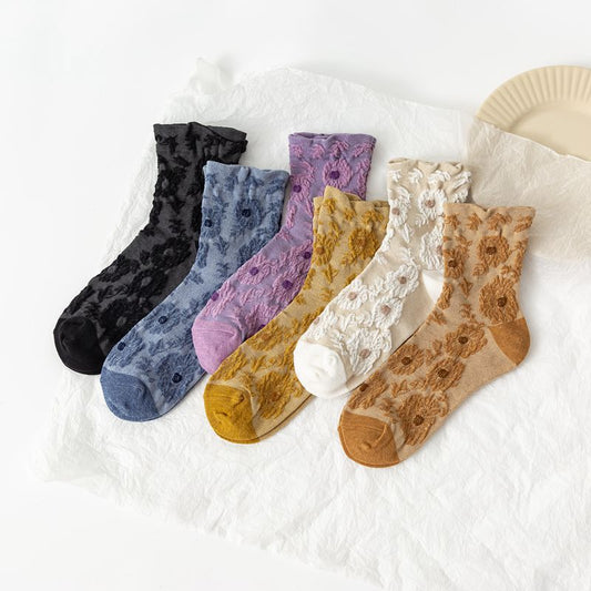 Ladies in tube socks retro small flower tube pile pile socks