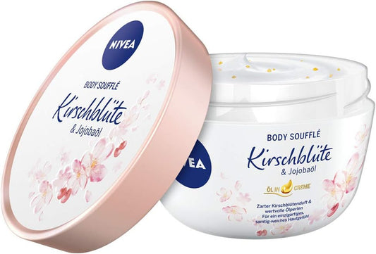NIVEA Body Soufflé - Aceite De Flor De Cerezo Y Jojoba (200 Ml), Cuidado Corporal Para 24 Horas De Hidratación, Loción Para Piel Seca Y Muy Seca