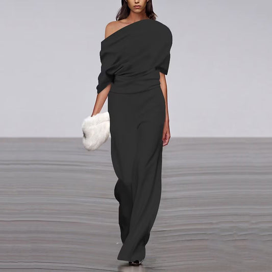 Off-neck Jumpsuit Loose Casual Women's Clothing Solid Color
