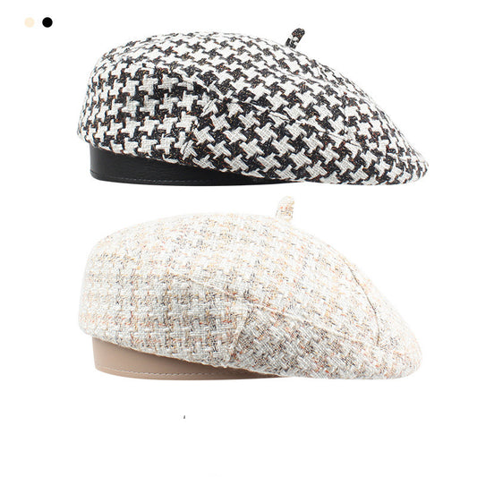 Winter Casual Small Fragrant Style Houndstooth Beret
