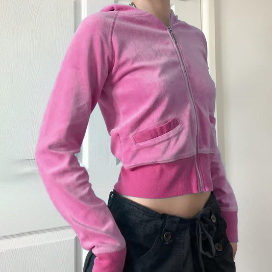 European And American New Suede Hooded Zipper Jacket