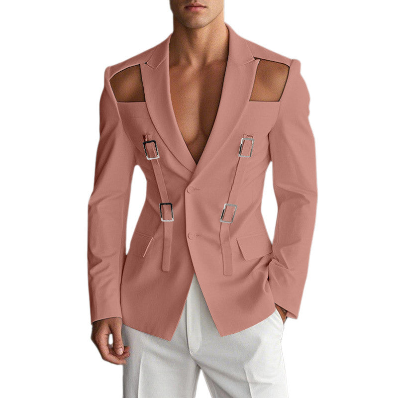 Hollow Metal Button Performance Suit Solid Color Slim Fit Suit Jacket