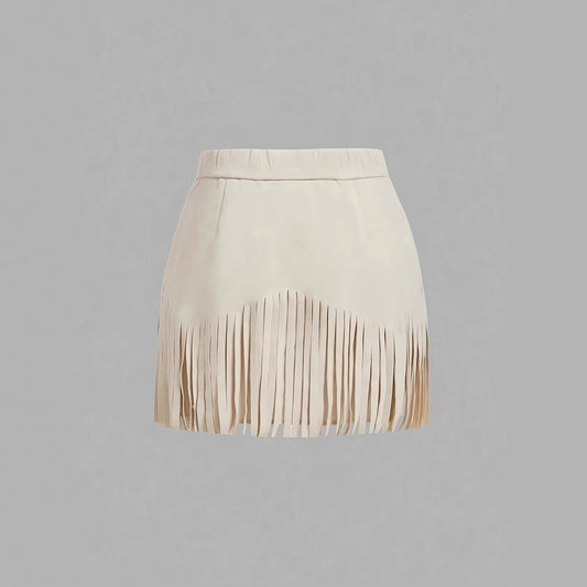 Womens Retro Rivet Tassel Mini Skirt