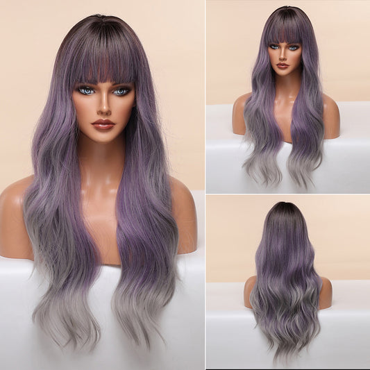 Anime Air Bangs Big Wave Purple Wig