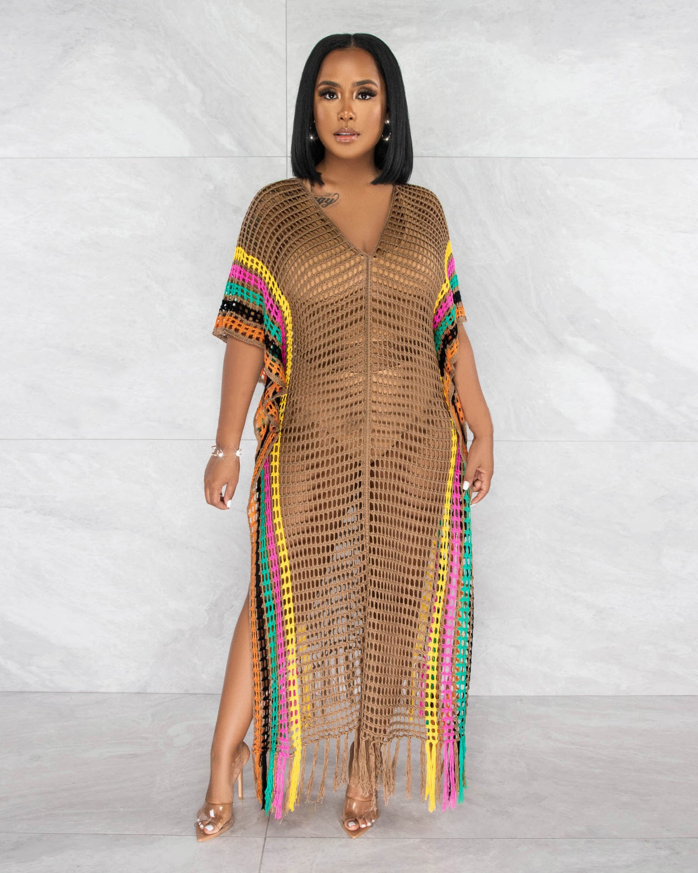 Hand Crochet Knitted Tassel Color Matching Beach Skirt