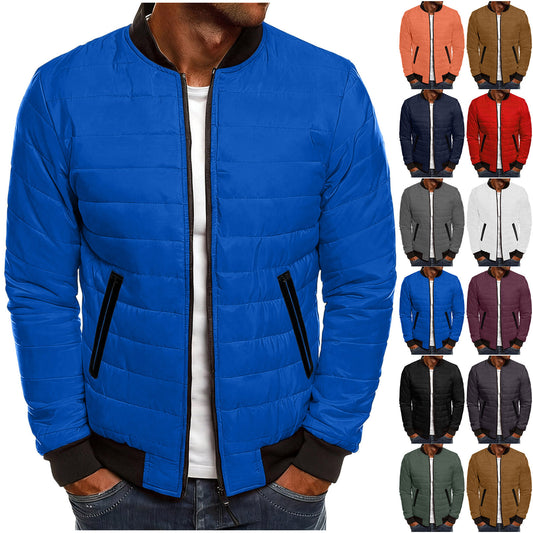 Mens Solid-Color Stand-Up Collar Cotton Padded Jacket Baseball Uniform