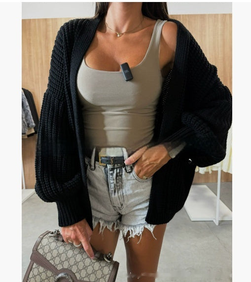 Solid Color Cardigan Knitted Sweater