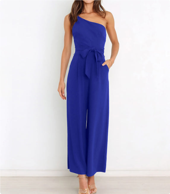 Women's Solid Color Lace-up Jumpsuit