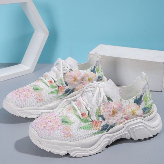 Casual Flower Sports Women's Fashion Flat Single Plus Size Warped Head Lace Up Casual