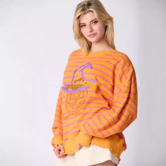Dame Halloween Broderet Sweater Løs Casual Top