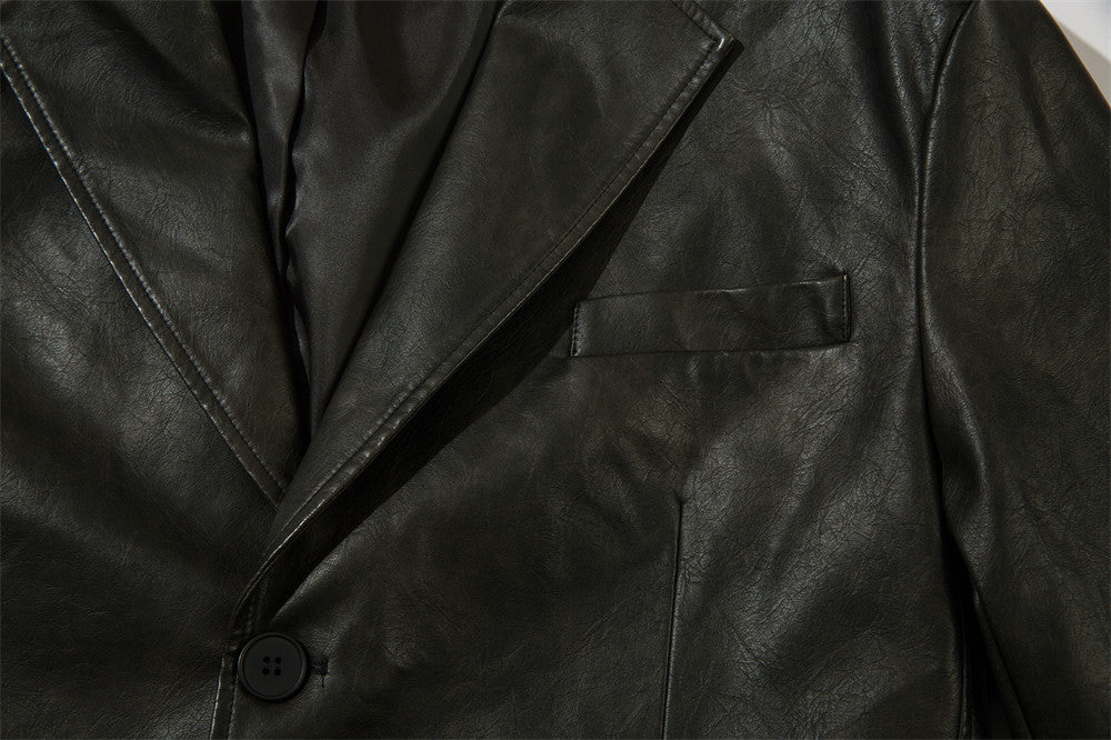 American Solid Color PU Leather Suit Jacket Men