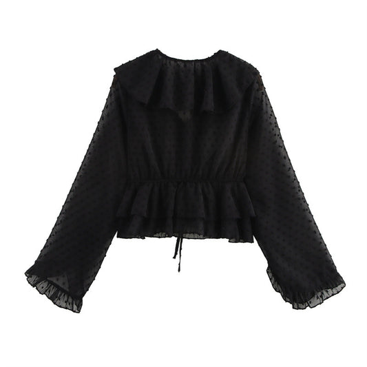 Polka Dot Laminated Decoration Tulle Shirt