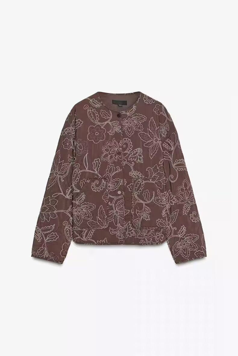 Women's Animal Texture Printed Round Neck Jacket Cotton-padded Jacket