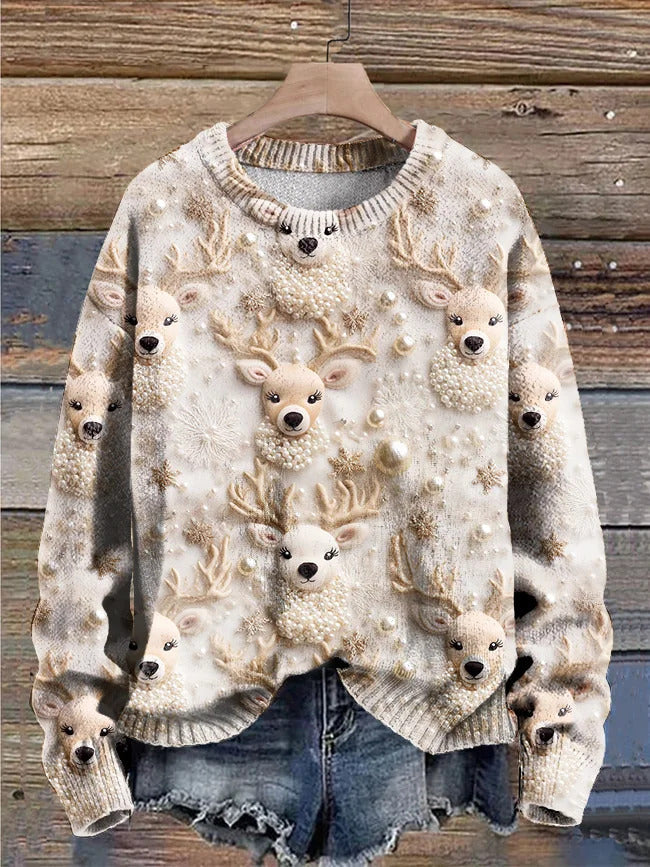 Rundhalset plus-size-sweater med enkelt print til kvinder