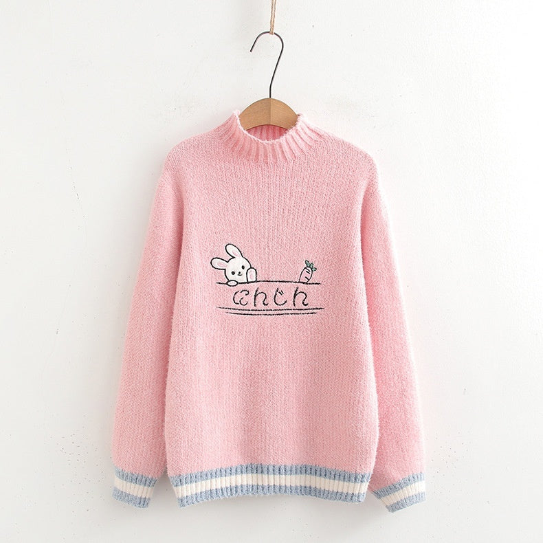Japanese Cartoon Round Neck Sweater Women's Fresh Inner Pullover Sweater Fashion