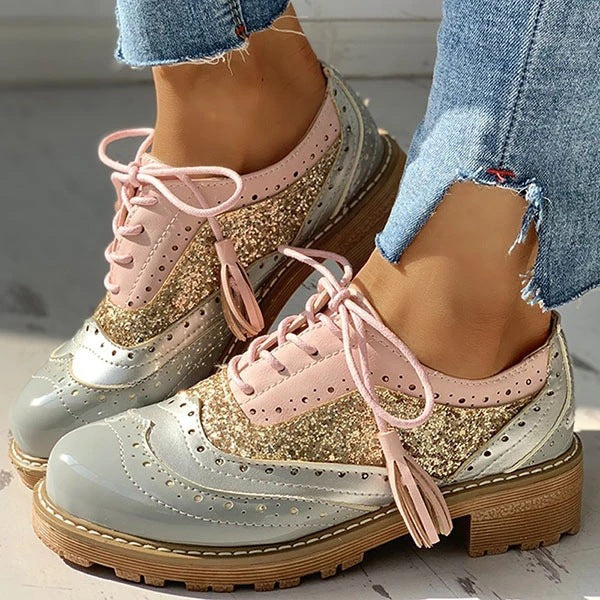 Comfortable Color-block Front Lace-up Retro Shoes