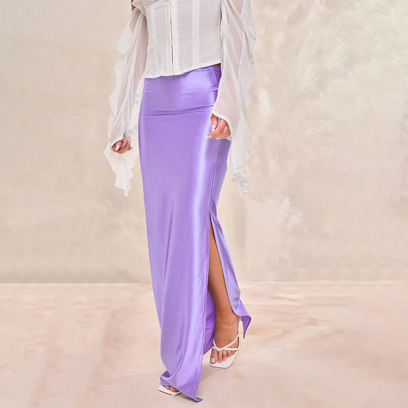 Summer European And American Draping Satin Multicolor Mid-length High Waist Sheath Skirt