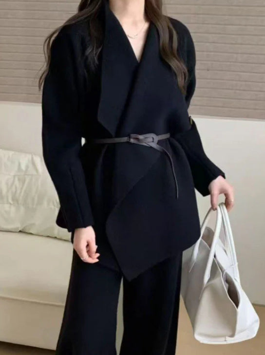 Women's Collared Knit Cardigan Set For Fall And Winter