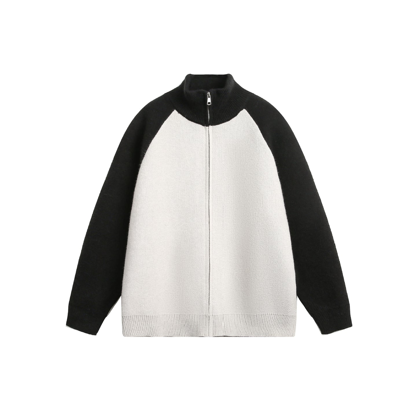 Japanese-style Retro Gray Black Stand Collar Zipper Contrast Color Coat