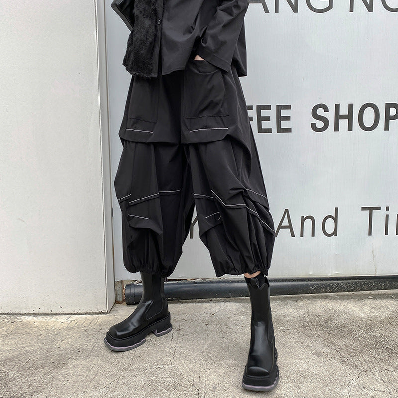 Dark Wind, Bright Thread, Large Pocket Harun Pants, Summer Thin High Waist, Slim Fashion, Casual Capris