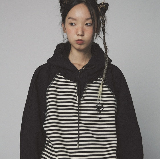 Loose Fleece Fake Two Piece Embroidered Pullover Hoodie