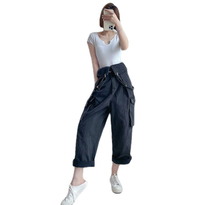 Loose Wide Leg Denim Suspender Pants Women's Autumn Fashion