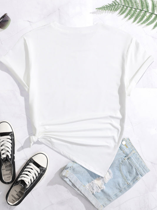 Dame T-shirt med solsikkeprint og rund hals