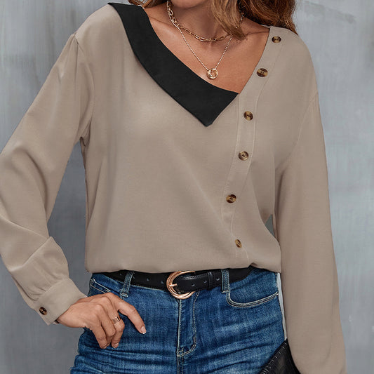 Women's Design Sense Lapel Long Sleeve Shirt