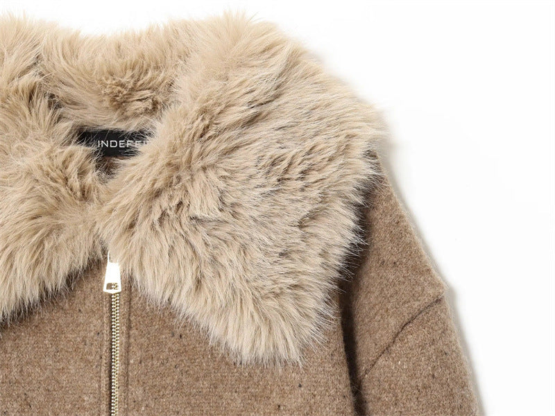 Lazy Style Faux Fur Collar Jacket Knit Sweater Coat