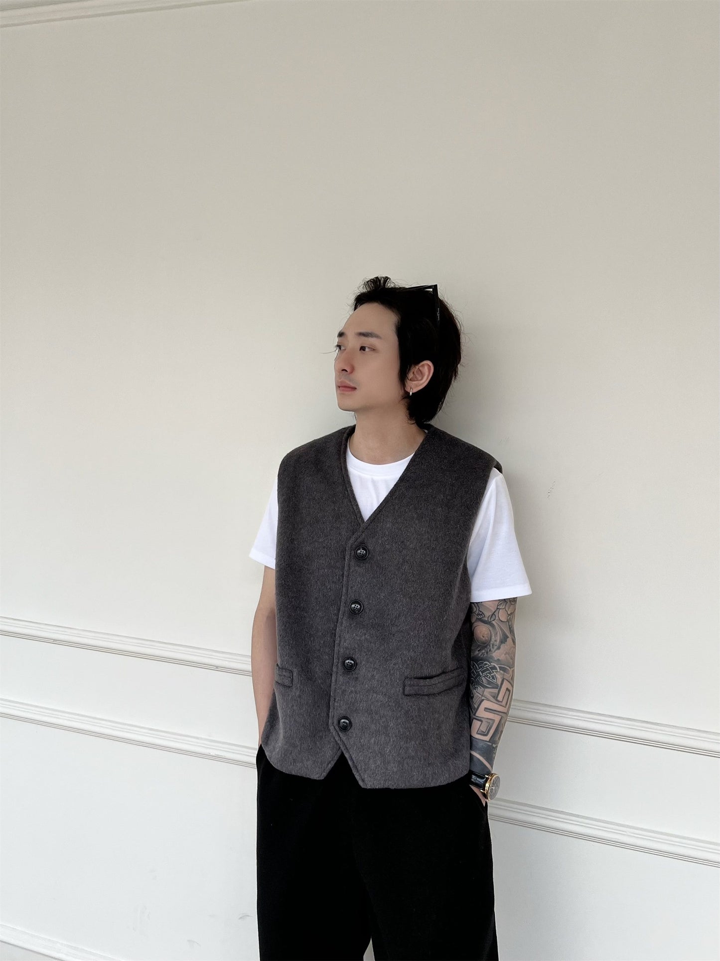 Mens Sophisticated Monochrome Wool Layered Vest In A French Style