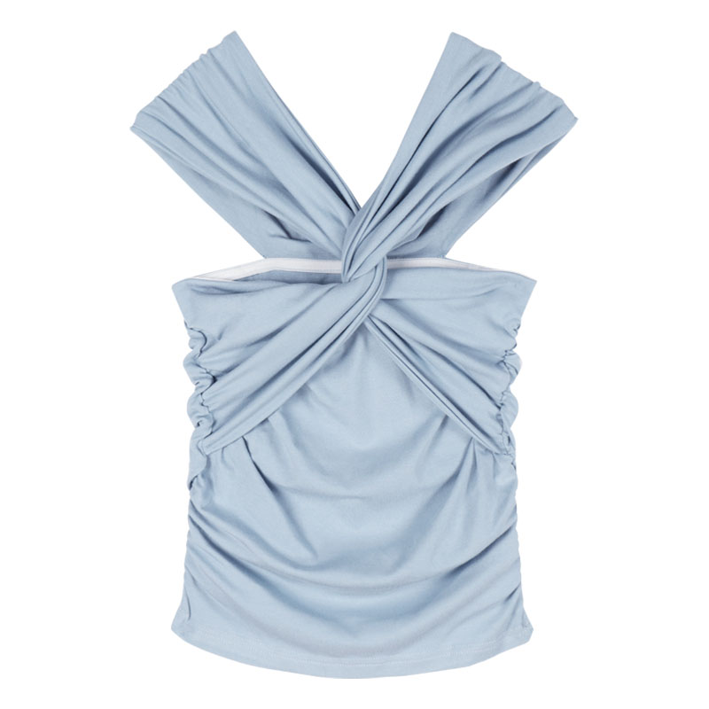 Women's Niche Blue Short-sleeved Sexy Tight-fitting Thin T-shirt