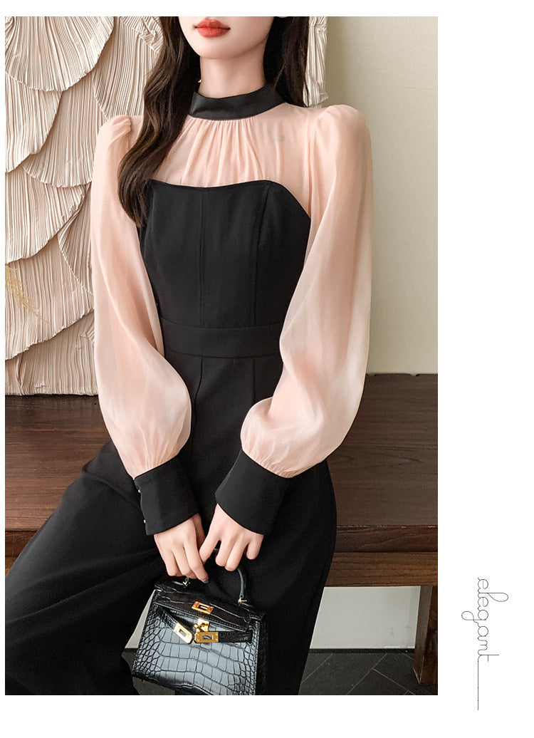 Color Matching Design Lace-up Bow Jumpsuit