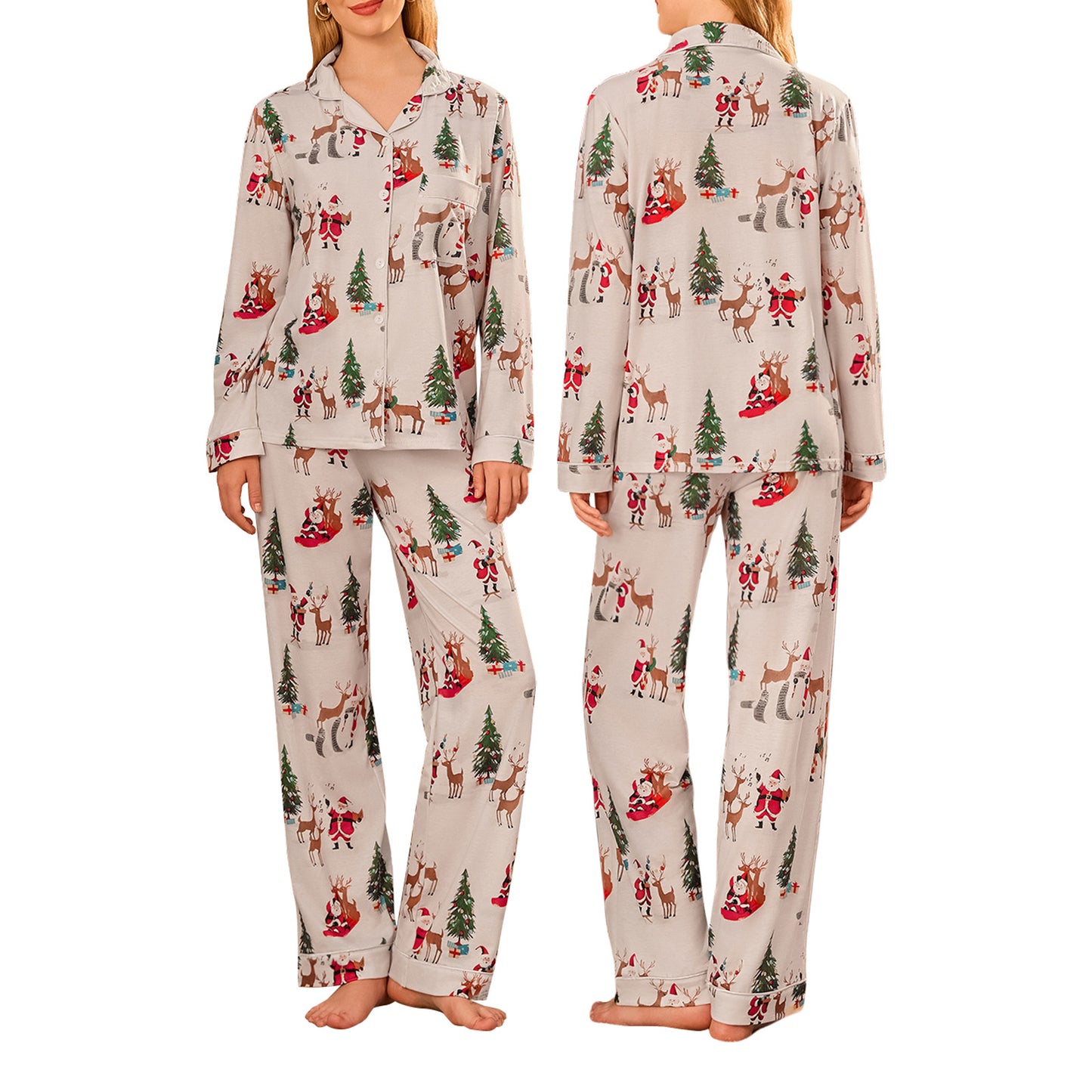 Dame jule-homewear med lange ærmer