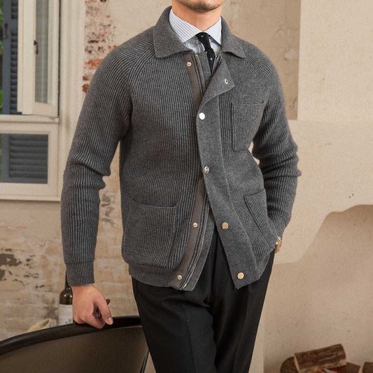 Men's Lapel Warm Coat Knitted Thick Cardigan Jacket