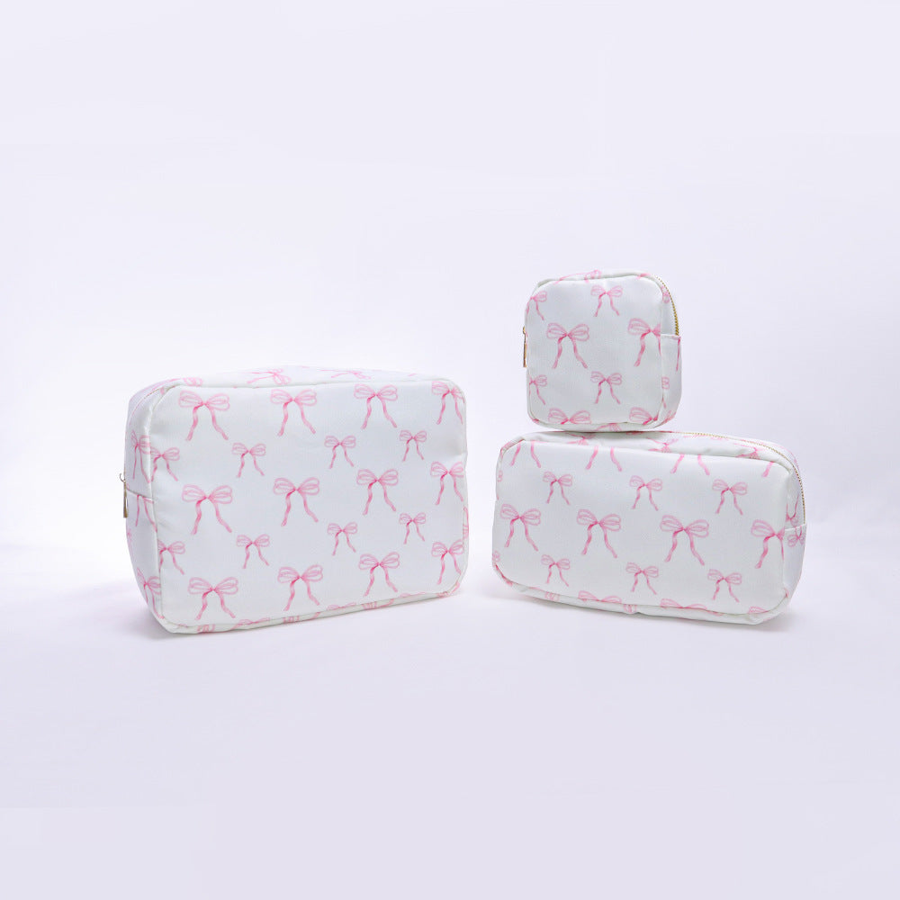 Printed Nylon Cosmetic Bag Travel Portable Storage