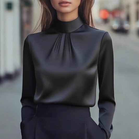 Women's Casual Fashionable Elegant Solid-Color Long-Sleeve Shirt