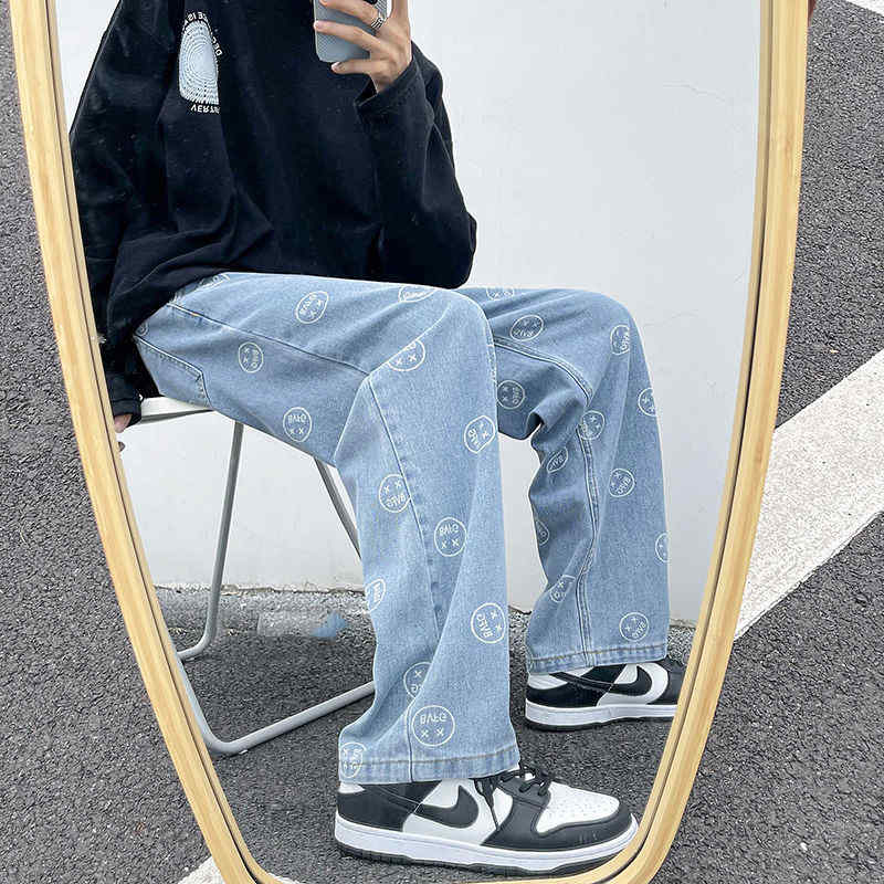 Herre Street Fashion Expression Print Løse Jeans