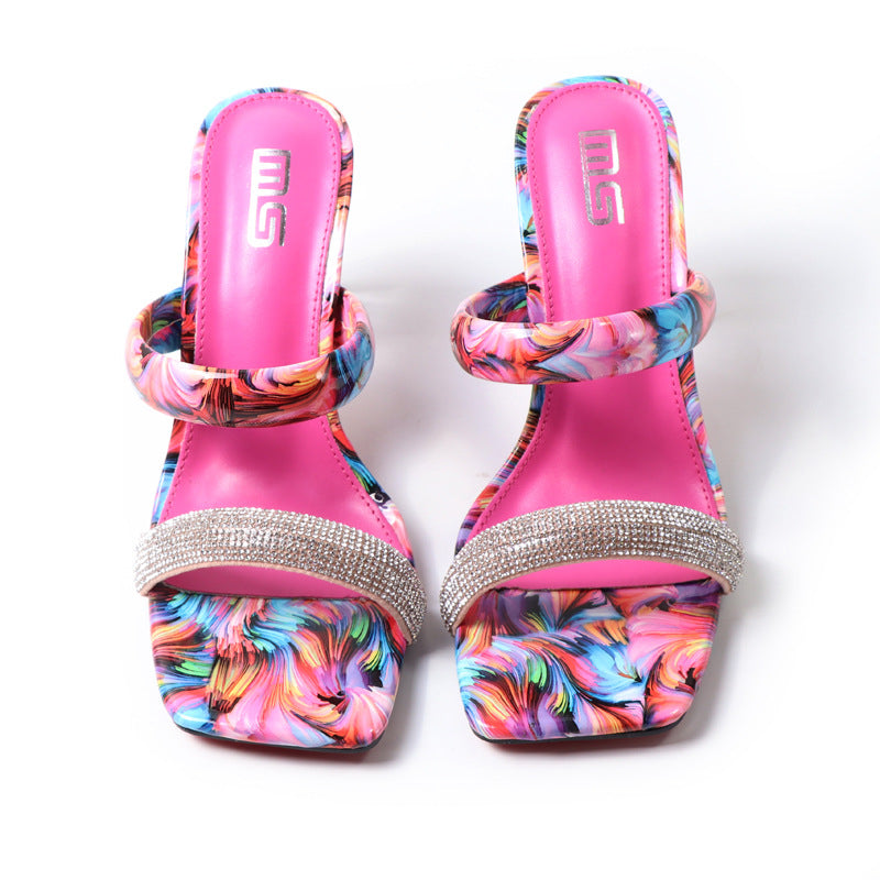 Open-toe Color One-line High-heel Sandals
