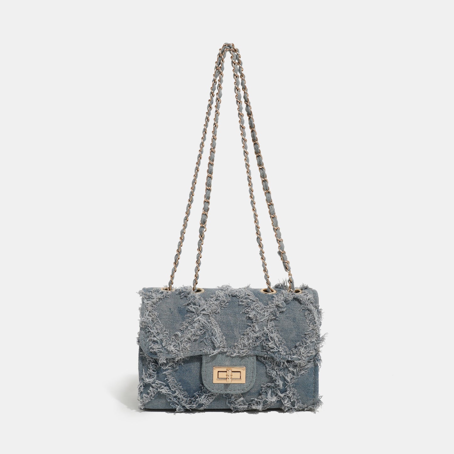 Denim Chain Flap Rhombus Shoulder Bag