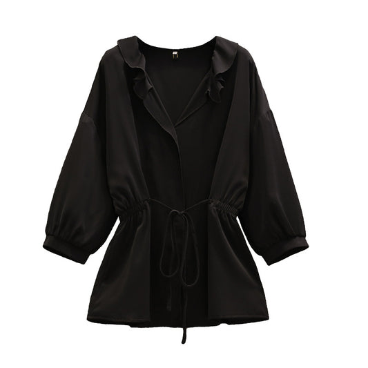 Fashionable Personality Waist Tie Thin Shirt Top