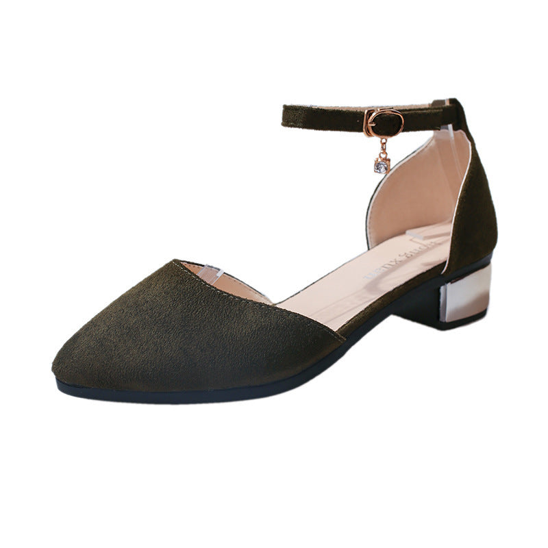 Baotou Mid-heel Sandals With A Buckle And Pointed Toe Thick-heeled Women's Sandals
