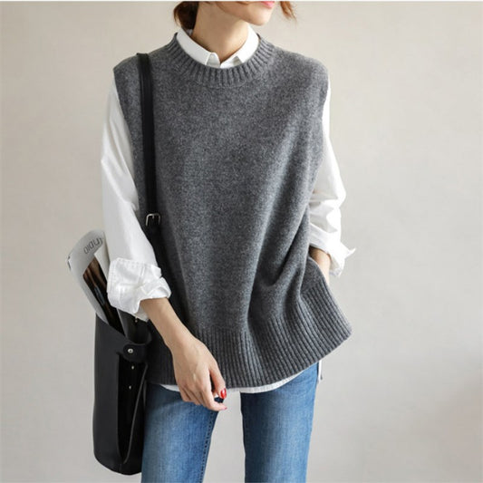 Knitted Vest Round Neck Vest Sweater Pullover Women's Sleeveless Loose