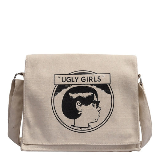 New simple shoulder diagonal bag Messenger bag Student printed canvas backpack handbag