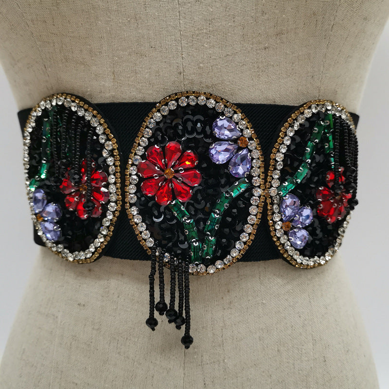 Flower Rhinestone Black Girdle Fashion Personality Girl Dress