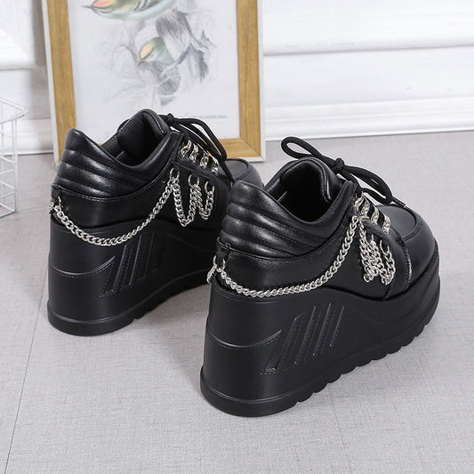 Height Increasing 9CM Thick Bottom Punk Women's Shoes New Genuine Leather