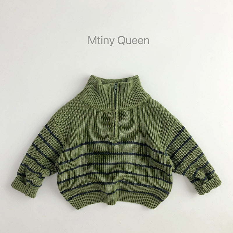 Autumn And Winter Kids' Top Baby Boy And Baby Girl Half Zipper Pullover Sweater