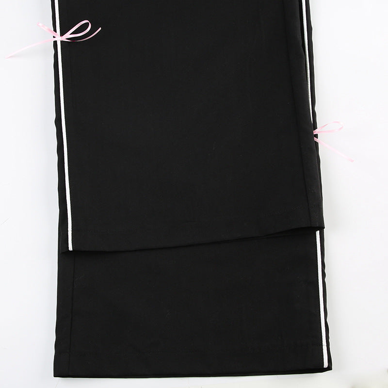 Women's Bow Elastic Waistband Lace-up Casual Pants